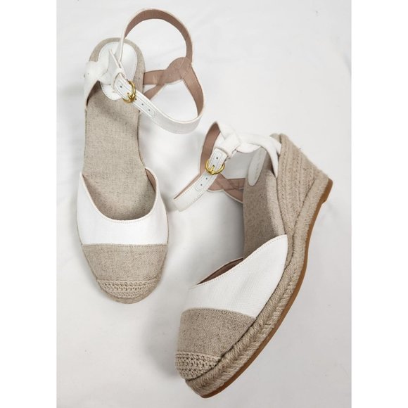Cole Haan Sz. 10.5 B Cloudfeel Espadrille Wedge Sandals In White/Taupe NWOT - Picture 1 of 9